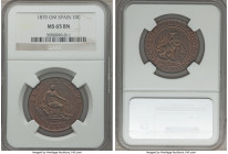Provisional Government 10 Centimos 1870-OM MS65 Brown NGC, Barcelona mint, KM663. One-year type, immaculately preserved, faded red color with cranberr...