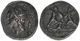 Consularmünze Q. Minucius Thermus M. f.Minucia, 103 BC.
Römisches Reich - Republik. Denar. Gladiatoren im Kampf
Rom
3,82g
Helb.86, 216
ss/vz