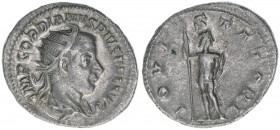 Gordianus III. Pius 238-244
Römisches Reich - Kaiserzeit. Antoninian. Av. IMP GORDIANVS PIVS FEL AVG Rv. IOVI STATORI
Rom
4,08g
RIC 112
ss/vz