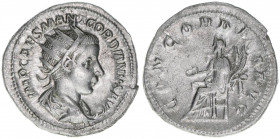 Gordianus III. Pius 238-244
Römisches Reich - Kaiserzeit. Antoninian. Av. IMP CAES M ANT GORDIANVS AVG Rv. CONCORDIA AVG
Rom
4,40g
RIC 35
ss/vz