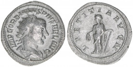 Gordianus III. Pius 238-244
Römisches Reich - Kaiserzeit. Antoninian. Av. IMP GORDIANVS PIVS FEL AVG Rv. LAETITIA AVG N
Rom
2,62g
RIC 113
vz