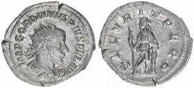 Gordianus III. Pius 238-244
Römisches Reich - Kaiserzeit. Antoninian. Av. IMP GORDIANVS PIVS FEL AVG Rv. SECVRIT PERP
Rom
3,99g
RIC 151
vz