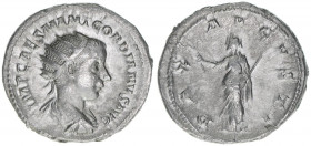 Gordianus III. Pius 238-244
Römisches Reich - Kaiserzeit. Antoninian. Av. IMP CAES M ANT GORDIANVS AVG Rv.PAX AVGVSTI
Rom
4,02g
RIC 3
vz