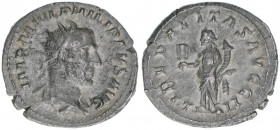 Philippus I. Arabs 244-249
Römisches Reich - Kaiserzeit. Antoninian. Av. IMP M IVL PHILIPPVS AVG Rv. LIBERALITAS AVGG II
Rom
3,71g
RIC 38
vz