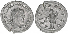 Philippus I. Arabs 244-249
Römisches Reich - Kaiserzeit. Antoninian. Av. IMP M IVL PHILIPPVS AVG Rv. AEQVITAS AVGG
Rom
3,36g
RIC 27
vz