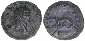 Gallienus 253-268
Römisches Reich - Kaiserzeit. Antoninian. Av. GALLIENVS AVG Rv. LIBERO P CONS AVG - Panther nach links
Rom
2,66g
Kampmann 90.120
ss+...