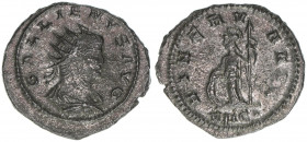 Gallienus 253-268
Römisches Reich - Kaiserzeit. Antoninian. Av. GALLIENVS AVG Rv. MINERVA AVG
Rom
3,42g
Kampmann 90.128
vz-
