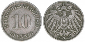 Deutsches Reich 1871-1918
10 Pfennig, 1897 G. Auflage 1019780
4g
AKS 12
ss