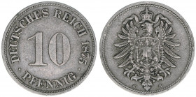 Deutsches Reich 1871-1918
10 Pfennig tieferstehende 5, 1875 H. 4,20g
ss