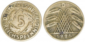 Deutsches Reich 1919-1945
5 Reichspfennig dünner Schrötling, 1925 D. selten
2,21g
ss/vz