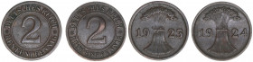 Deutsches Reich 1919-1945
2x 2 Reichspfennig, 1923 F und 1924 F. AKS 53
ss+
