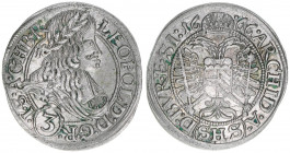 Leopold I. 1657-1705
3 Kreuzer, 1666 SHS. Breslau
1,58g
Herinek 1535
ss/vz
