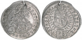 Leopold I. 1657-1705
3 Kreuzer, 1699 CH. Preßburg
1,68g
Herinek 1636
Schrötligsriß
vz-