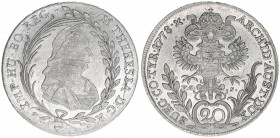Maria Theresia 1740-1780
20 Kreuzer, 1778 VC-S. Hall
6,70g
Frühwald 625
ss/vz