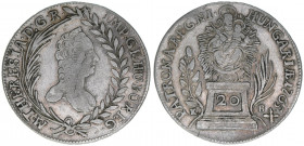 Maria Theresia 1740-1780
20 Kreuzer, 1765 KB. Kremnitz
6,55g
Frühwald 1146
ss+