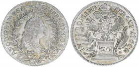 Franz I. Stephan 1745-1765
20 Kreuzer, 1765 BG/EvM-D. Kremnitz
6,67g
ANK 18
vz
