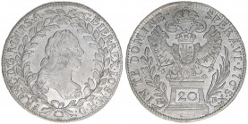 Franz I. Stephan 1745-1765
20 Kreuzer, 1765 KB. Kremnitz
6,48g
ANK 17
ss/vz