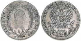Joseph II. 1765-1790
20 Kreuzer, 1787 B. Kremnitz
6,54g
ANK 12
ss+
