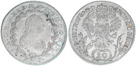 Joseph II. 1765-1790
20 Kreuzer, 1781 B. Kremnitz
6,43g
ANK 12
ss+