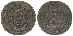 Joseph II. 1765-1790
1 Soldo, 1788 K. Görz und Gradiska
2,66g
ANK 58
ss+