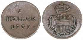 Joseph II. 1765-1790
1 Heller, 1779. 1,04g
KM#1977
ss+