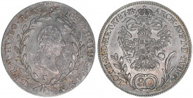 Joseph II. 1765-1790
20 Kreuzer, 1787 B. Kremnitz
6,36g
ANK 12
ss/vz