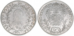 Joseph II. 1765-1790
20 Kreuzer, 1787 B. Kremnitz
6,48g
ANK 12
ss/vz