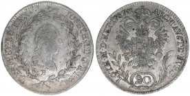 Joseph II. 1765-1790
20 Kreuzer, 1787 B. Kremnitz
6,61g
ANK 12
ss/vz