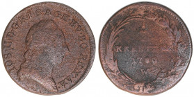 Joseph II. 1765-1790
1/2 Kreuzer, 1780 W. sehr selten
Wien
3,12g
ANK 2
s+