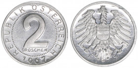 Verkehrsmünzen
2. Republik ab 1945. 2 Groschen, 1967. Auflage 13.000, nur in PP ausgegeben
Wien
0,92g
ANK 6
PP