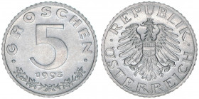 Verkehrsmünzen
2. Republik ab 1945. 5 Groschen, 1993. Auflage 28.000 nur im Set ausgegeben
Wien
2,44g
ANK 8
stfr