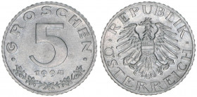 Verkehrsmünzen
2. Republik ab 1945. 5 Groschen, 1994. Auflage 25.000 nur im Set ausgegeben
Wien
2,44g
ANK 8
stfr