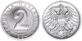 Verkehrsmünzen
2. Republik ab 1945. 2 Groschen, 1994. Auflage 25.000 nur im Set ausgegeben
Wien
0,90g
ANK 6
stfr