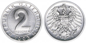 Verkehrsmünzen
2. Republik ab 1945. 2 Groschen, 1993. Auflage 28.000 nur im Set ausgegeben
Wien
0,90g
ANK 6
stfr
