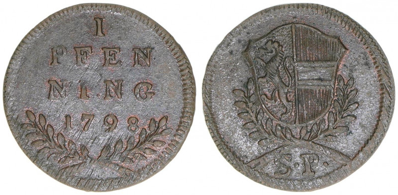 Hieronymus Graf Colloredo 1772-1803
Erzbistum Salzburg. Pfennig, 1798 S P. Salzb...
