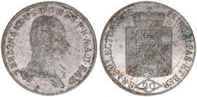 Kurfürst Erzherzog Ferdinand 1803-1806
Salzburg. 20 Kreuzer, 1805. Salzburg
6,68g
Zöttl 3412, Probszt 2610
vz/stfr