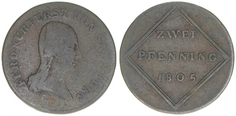 Kurfürst Erzherzog Ferdinand 1803-1806
Salzburg. 2 Pfennige, 1805. Salzburg
2,68...