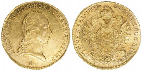 Kaiser Franz I.
Salzburg. Dukat, 1806 D. Römisch Deutsche Kaiserkrone
Salzburg
3,50g
Zöttl 3436, Probszt 2627
vz