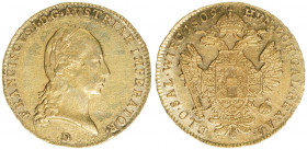 Kaiser Franz I.
Salzburg. Dukat, 1809 D. Österreichische Hauskrone
Salzburg
3,42g
Zöttl 3439
vz