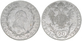 Kaiser Franz I.
Salzburg. 20 Kreuzer, 1808 D. Österreichische Hauskrone
Salzburg
6,64g
Zöttl 3442, Probszt 2633
vz