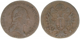 Kaiser Franz I.
Salzburg. 1 Kreuzer, 1800 D. äußerst selten
Salzburg
4,08g
Zöttl 3446, Probszt 2637
ss