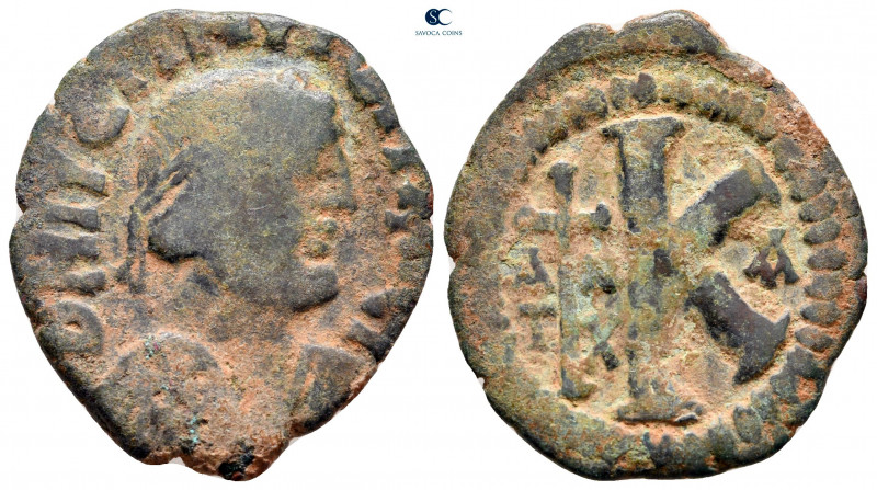 Justin I AD 518-527. Theoupolis (Antioch)
Half Follis or 20 Nummi Æ

28 mm, 6...