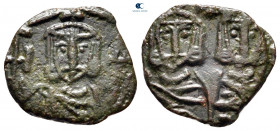 Constans II, with Constantine IV, Heraclius, and Tiberius AD 641-668. Syracuse. Follis Æ