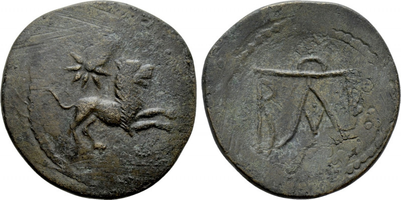 KINGS OF BOSPOROS. Polemo I (Circa 37-8 BC). Ae. Pantikapaion. 

Obv: Lion spr...