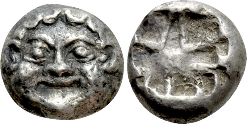 MYSIA. Parion. Drachm (5th century BC). 

Obv: Facing gorgoneion with protrudi...