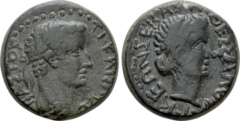 MACEDON. Thessalonica. Tiberius with Livia (14-37). Ae. 

Obv: TI KAIΣAΡ ΣEBAΣ...