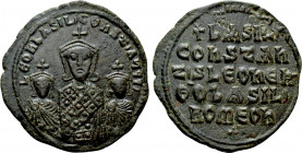 BASIL I THE MACEDONIAN, with LEO VI and CONSTANTINE (867-886). Follis. Constantinople