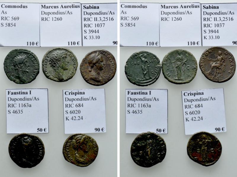 5 Roman Coins; Sabina, Crispina etc. 

Obv: .
Rev: .

. 

Condition: See ...