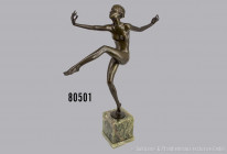 Bronze-Skulptur, Tänzerin, von Josef Lorenzl, Österreich, Entwurf um 1930, spätere Ausführung, signiert, auf Steinsockel, H gesamt 55,5 cm, H Sockel 1...