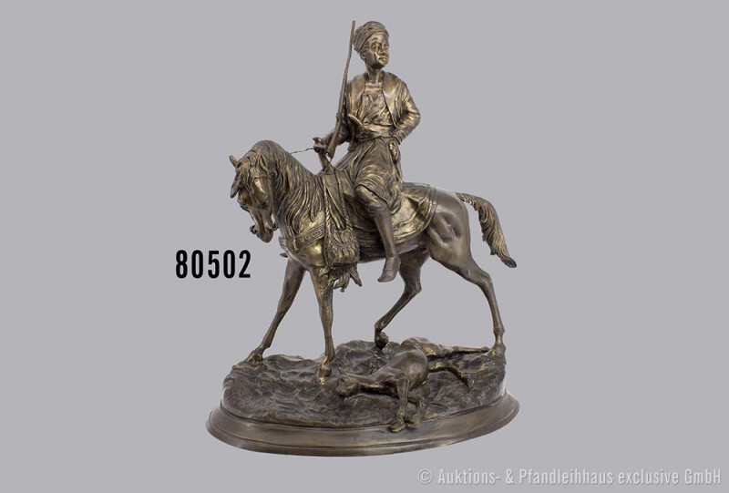 Bronze-Skulptur, nordafrikanischer Jäger, Antoine Louis Barye (1796-1875), um 18...